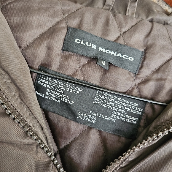 Club Monaco XS Olive Coat Detachable Hood Detachable Fur - Picture 7 of 9